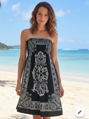 Strapless Black and White Patterned Dress Size M- Woman's-